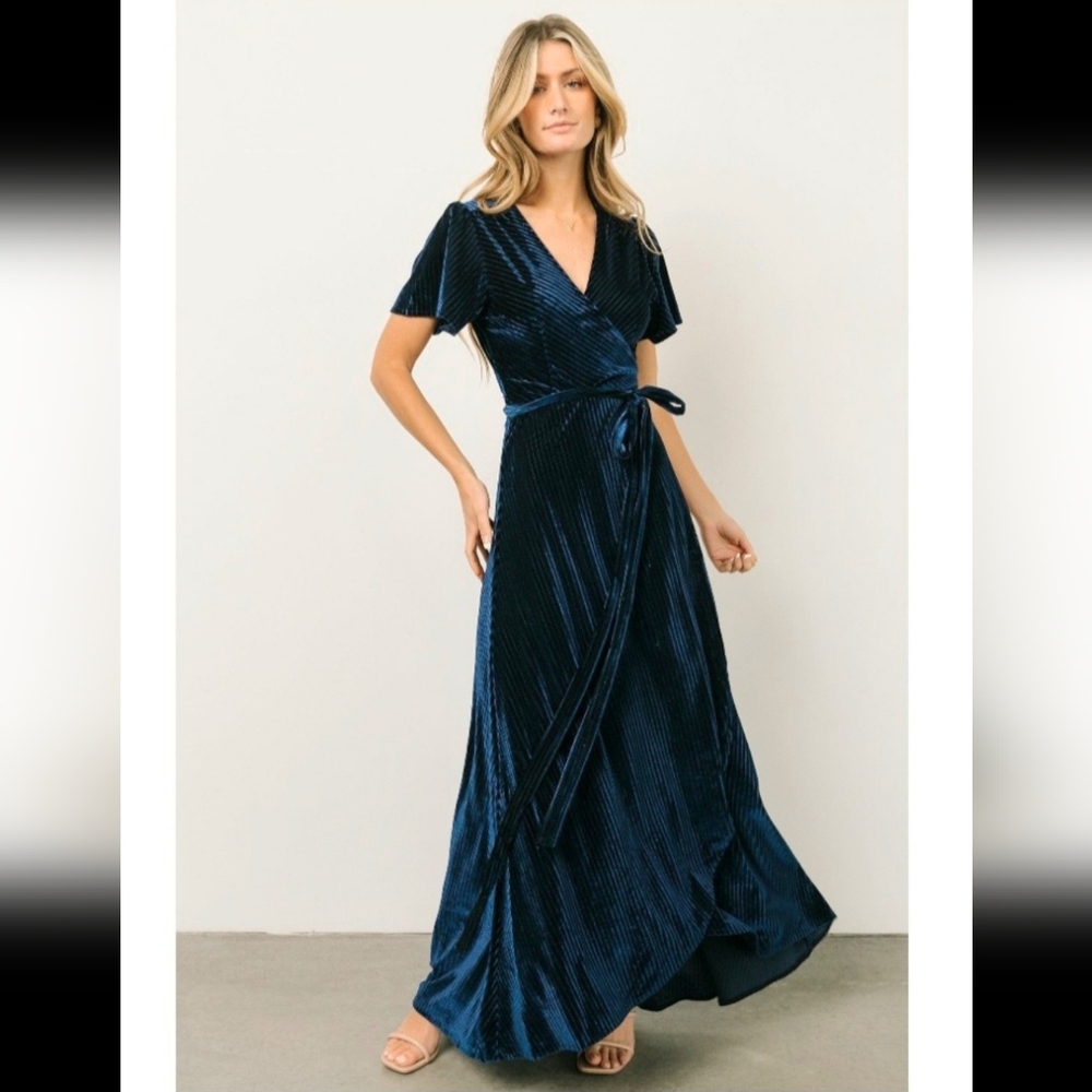 NWT Baltic Born | Andi Ribbed Velvet Wrap Dress - Size Small, Navy Blue